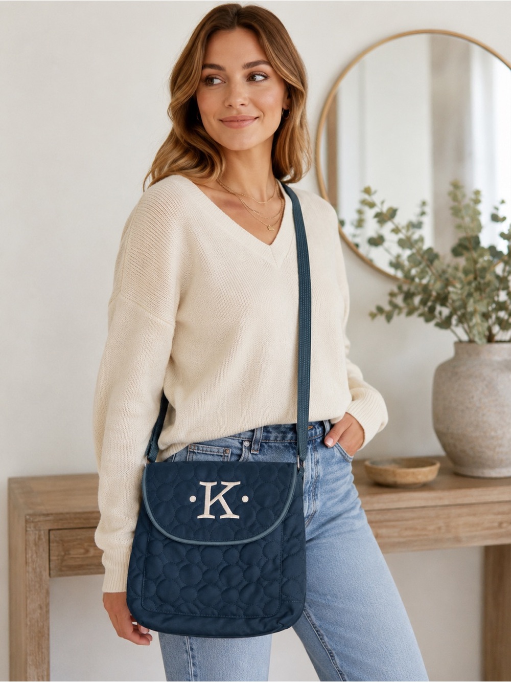 thirty-one Quilted Green Crossbody with Monogram K